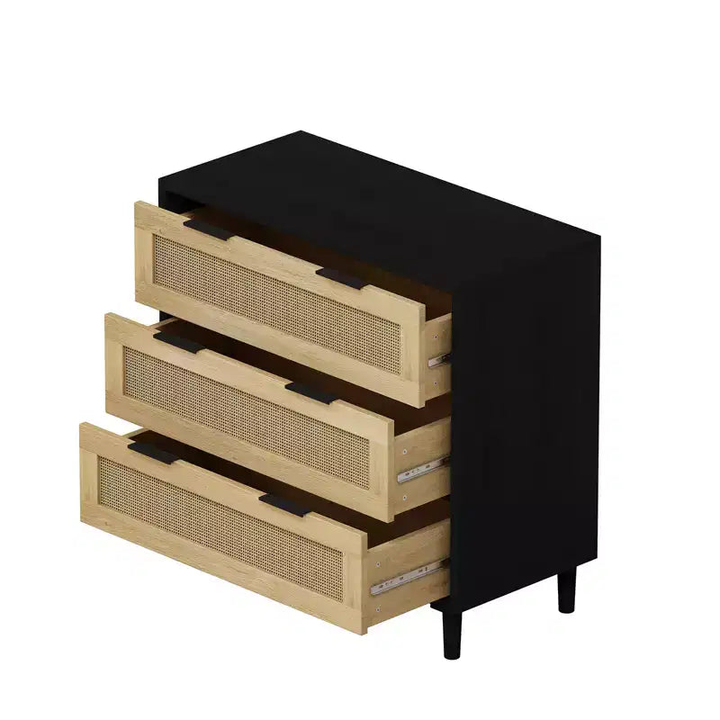 Grande table de chevet avec tiroirs, commode de chevet en rotin de 80 cm avec 3 tiroirs pour salon et chambre à coucher