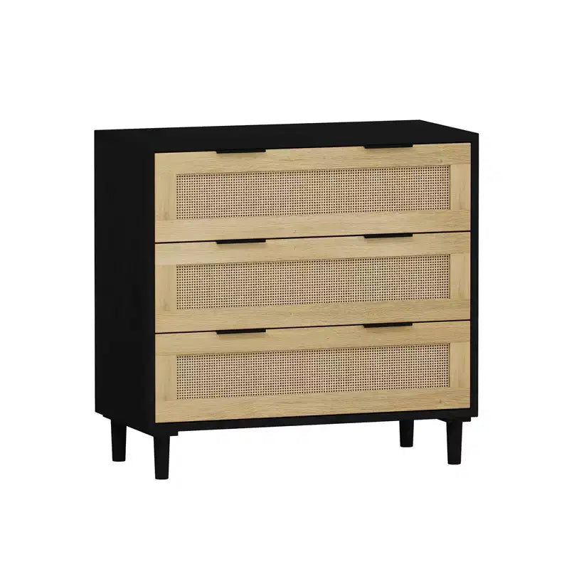 Grande table de chevet avec tiroirs, commode de chevet en rotin de 80 cm avec 3 tiroirs pour salon et chambre à coucher