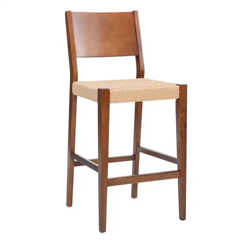 Lot de 2 tabourets de bar Clara 73,5 cm en jonc de mer tressé avec finition bois marron