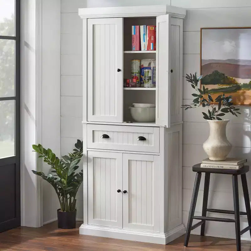 Meuble haut de cuisine blanc avec étagères réglables pour rangement de garde-manger