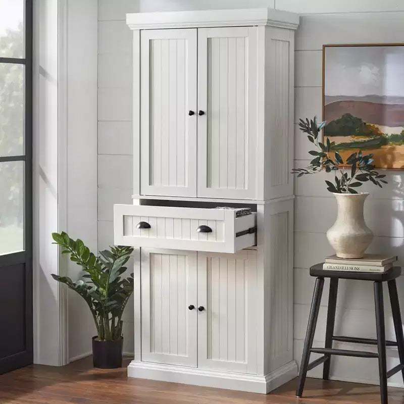 Meuble haut de cuisine blanc avec étagères réglables pour rangement de garde-manger