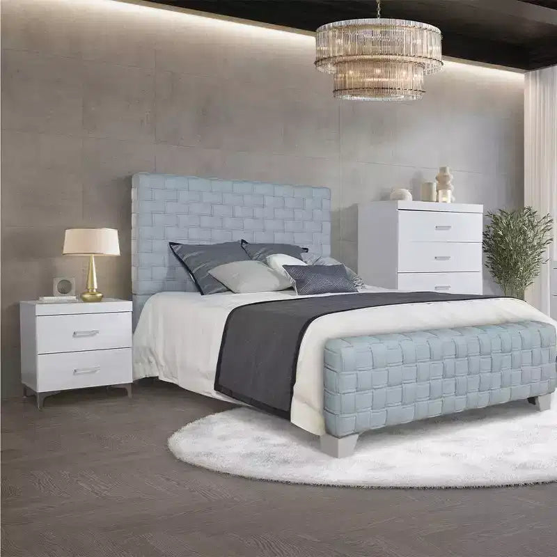 Lit Reine 91 po Sari Chenille sarcelle pâle/Fini gris