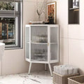 22.25 Inch Floor Coner Cabinet With Tempered Glass Door And Adjustable Shelf For Bathroom, Living Room, Bedroom, Home