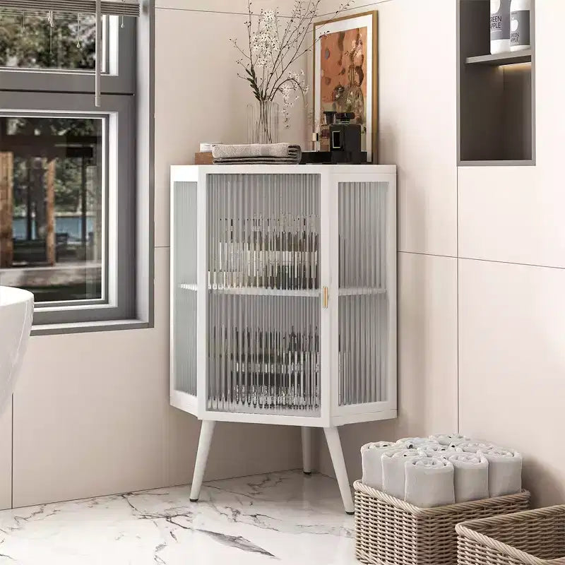 22.25 Inch Floor Coner Cabinet With Tempered Glass Door And Adjustable Shelf For Bathroom, Living Room, Bedroom, Home