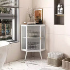 Meuble d'angle de 56,5 cm avec porte en verre trempé et étagère réglable pour salle de bain, salon, chambre, maison