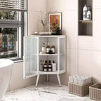 Meuble d'angle de 56,5 cm avec porte en verre trempé et étagère réglable pour salle de bain, salon, chambre, maison