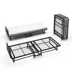 Folding Bed With Mattress, Portable Guest Beds With 4 Wheels, 4 Foam Mattress & Metal Frame, Space Saving Cot Size Roll way Bed For Home Guest Room