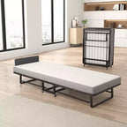 Lit pliant avec matelas, lit d'appoint portable avec 4 roues, 4 matelas en mousse et cadre en métal, lit d'appoint roulant de taille berceau peu encombrant pour chambre d'amis
