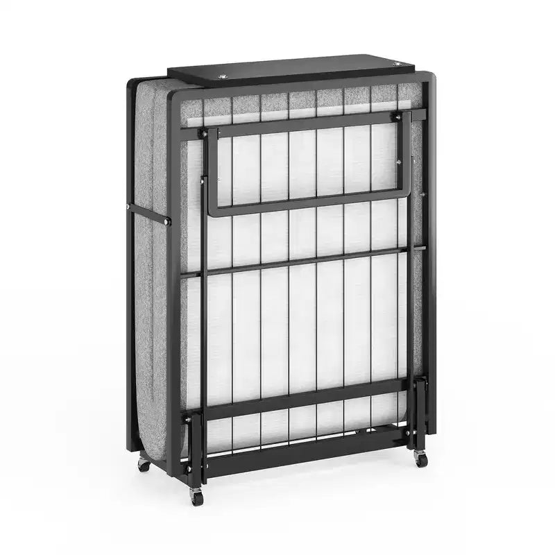 Lit pliant avec matelas, lit d'appoint portable avec 4 roues, 4 matelas en mousse et cadre en métal, lit d'appoint roulant de taille berceau peu encombrant pour chambre d'amis